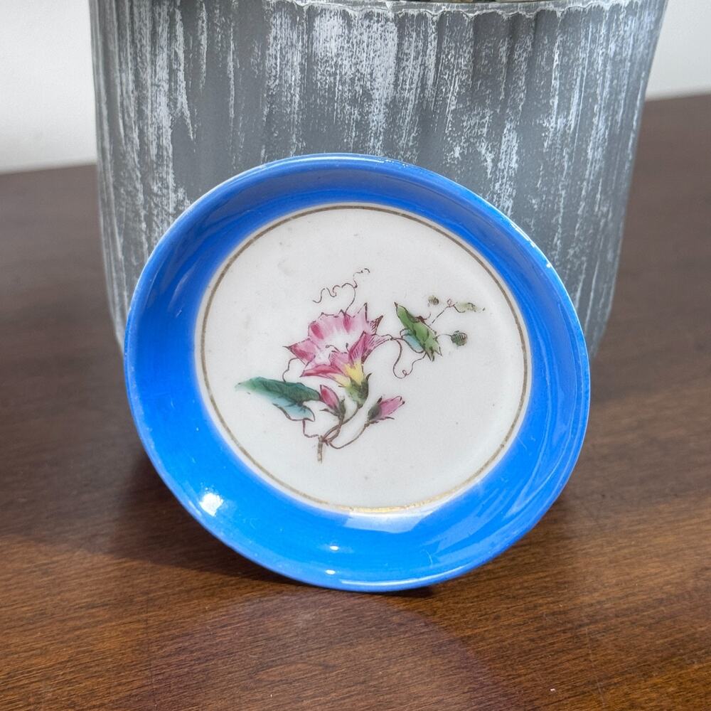 Antique Haviland & Co Limoges Butter Pat Hand Painted Floral Blue Flower 2.75"